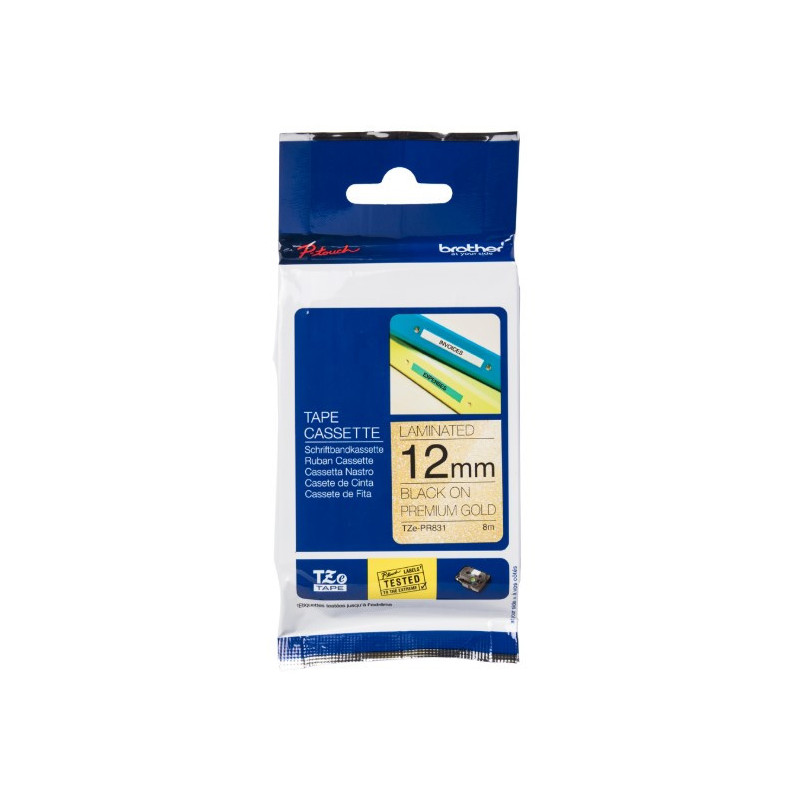 TZe-PR831 12mm x 8m tape sort på guld