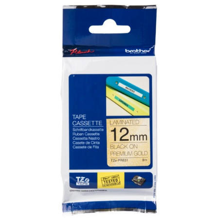 TZe-PR831 12mm x 8m tape sort på guld