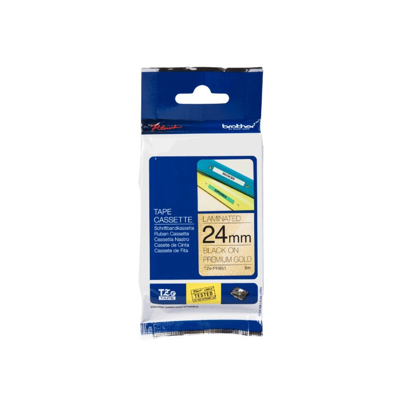 TZe-PR851 24mm x 8m tape sort på guld
