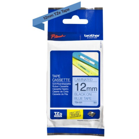 Brother TZe-531 Sort tekst på blå tape lamineret 12mm