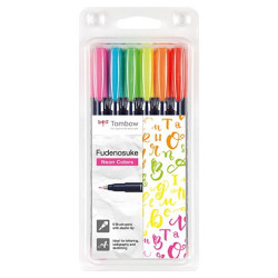 Brush pen Fudenosuke hård neon 6 farver