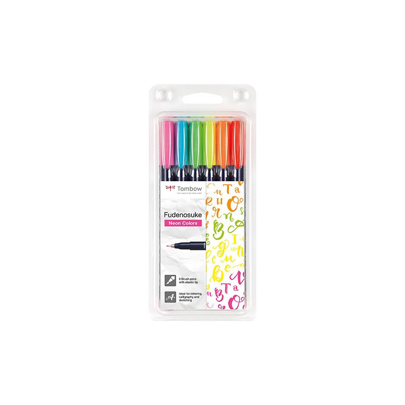Brush pen Fudenosuke hård neon 6 farver