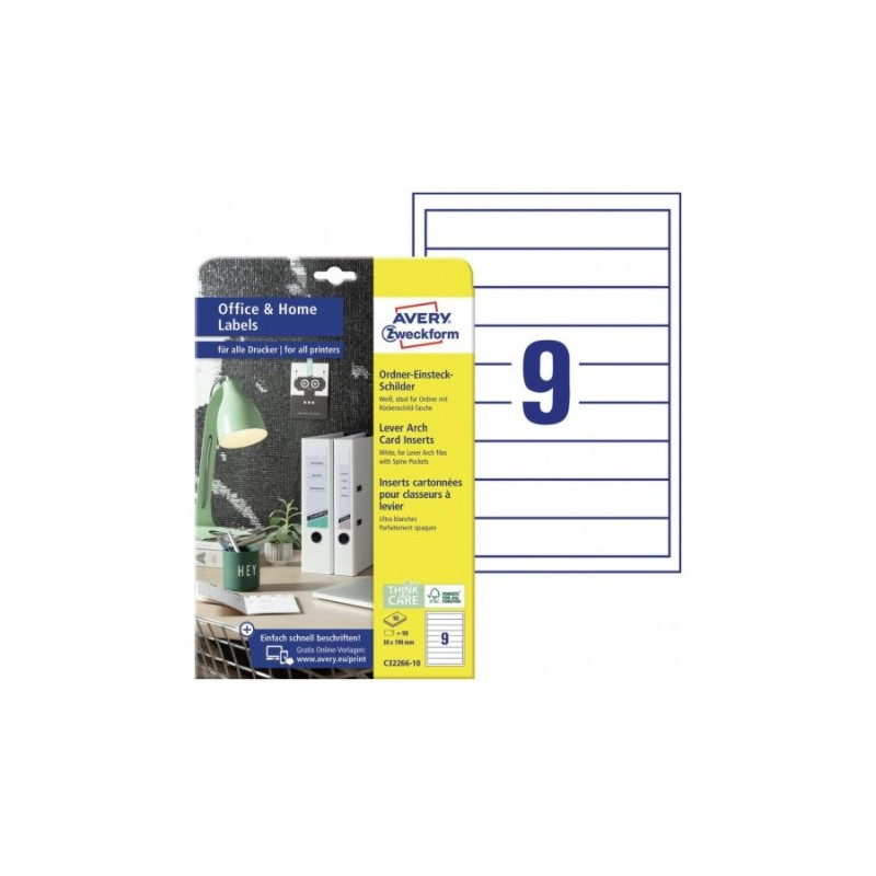 Indstik til Ringbindryg Printbart karton 190x30mm Avery C32266-10 Indstik til Ringbindryg Printbart karton 190x30mm Avery C32266-10