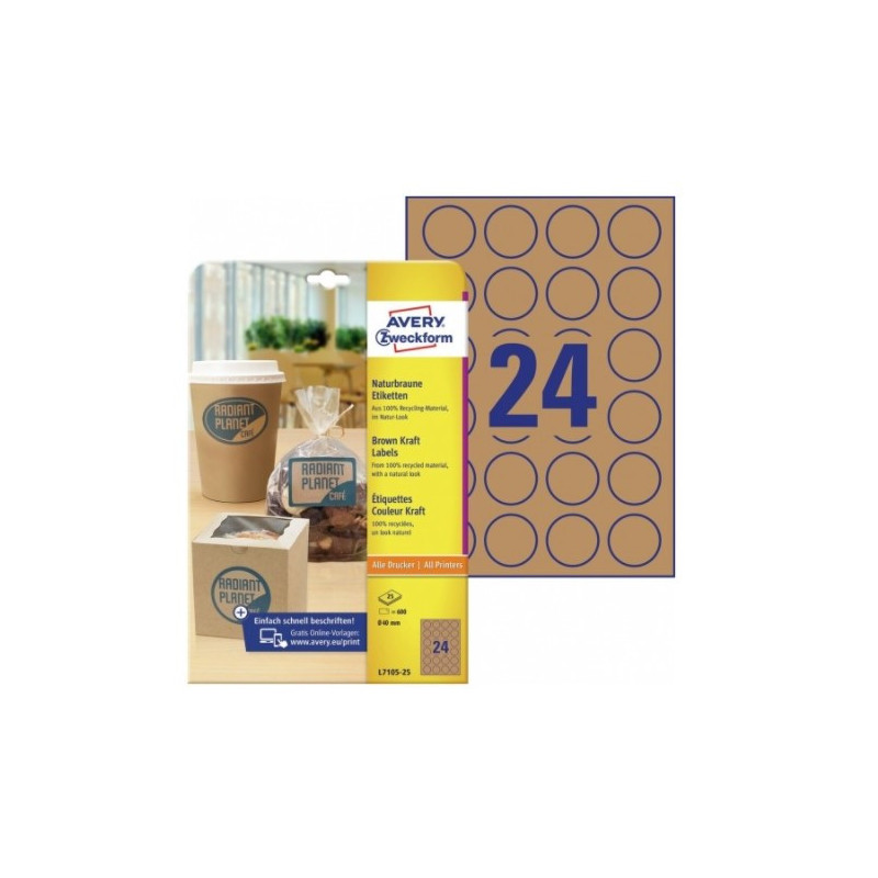 Naturbrune runde etiketter Ø40mm Avery L7105-25