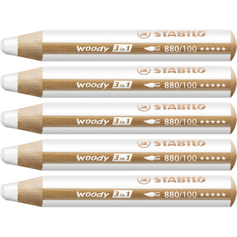 Stabilo woody 880-100 Hvid tyk farveblyant 5stk