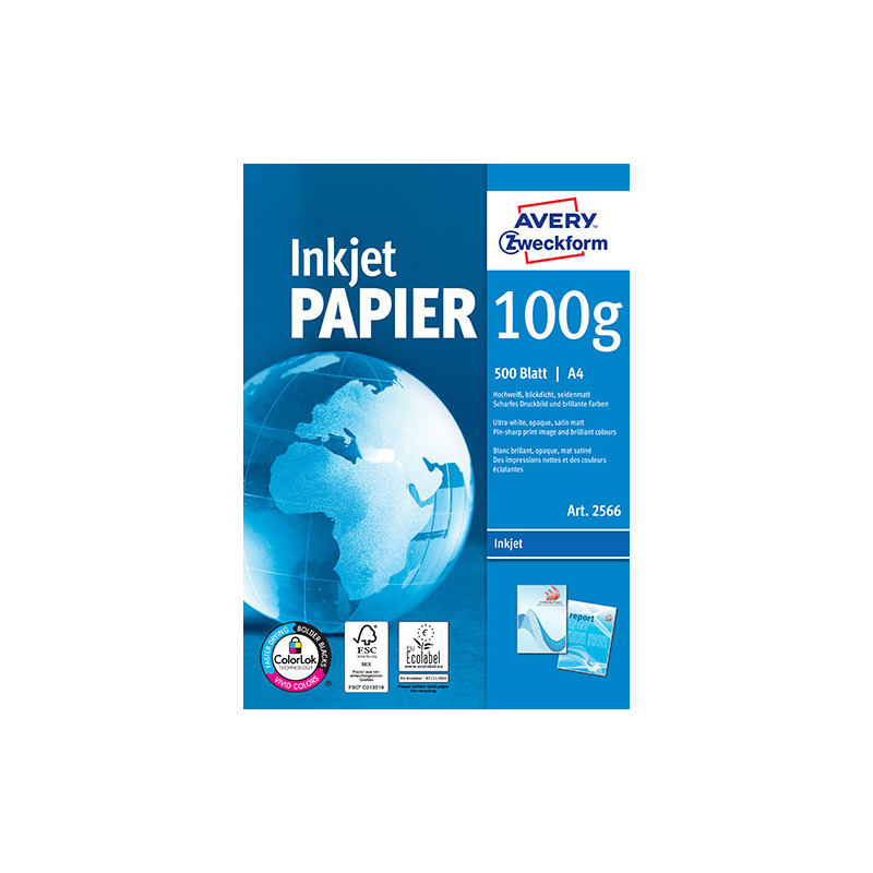 Avery 2566 Bright white blaekprinter papir 100 g A4 500ark