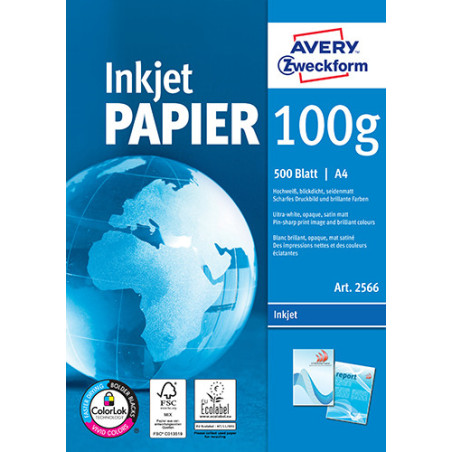 Avery 2566 Bright white blaekprinter papir 100 g A4 500ark