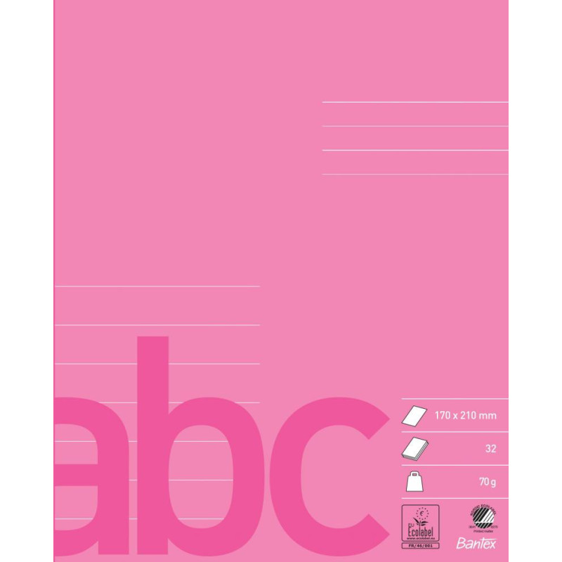 Skolehæfte 17x21 7 linjer 32 blade pink