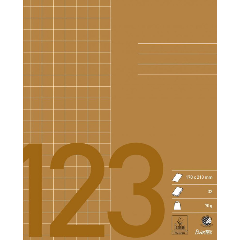 Skolehæfte 17x21 kvadreret 10x10 32 blade brun