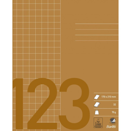 Skolehæfte 17x21 kvadreret 10x10 32 blade brun