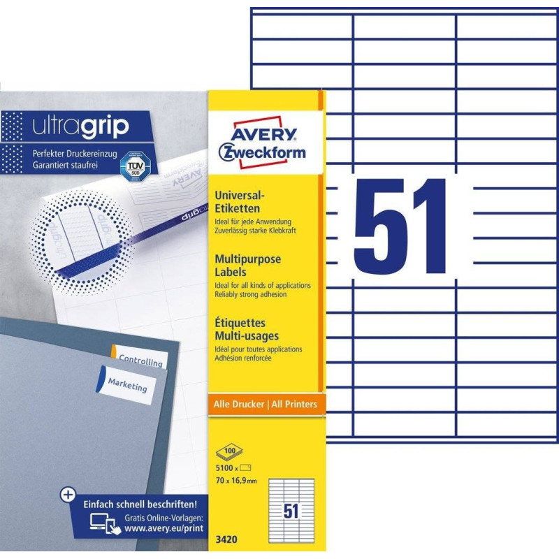 Avery 3420 hvide labels 51 pr.ark