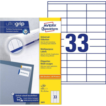 Avery 3421 hvide labels 33 pr.ark