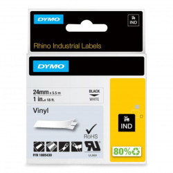 Rhino tape 24 mm x 5.5m coloured vinyl (sort på hvid)
