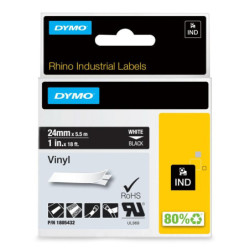 Rhino tape 24 mm x 5.5m coloured vinyl (hvid på sort)