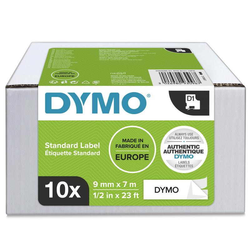 D1 Tape 9mm x 7m (sort på hvid) 10 Pack