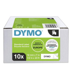 D1 Tape 12mm x 7m (sort på hvid) 10 Pack