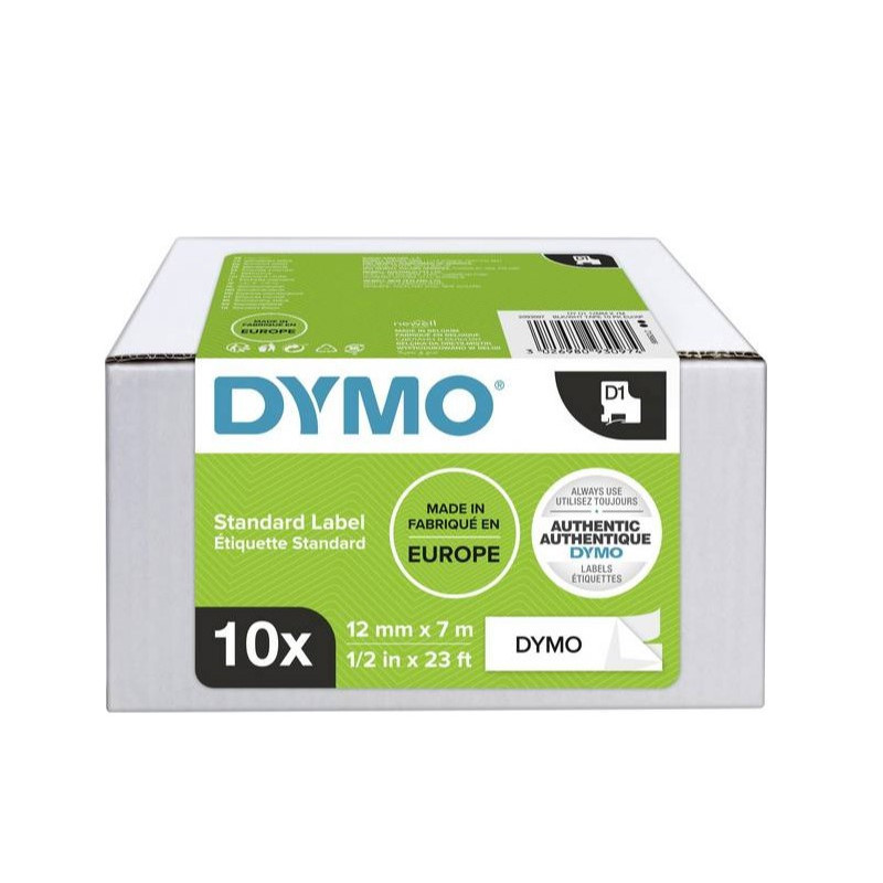 D1 Tape 12mm x 7m (sort på hvid) 10 Pack