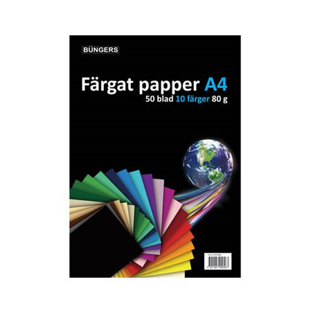Farvet papir A4 80 gr. ass. farver 50stk