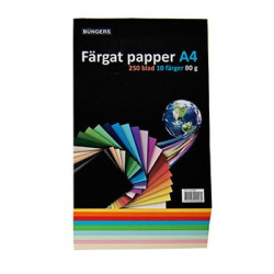 Farvet papir A4 80 gr. ass. farver 250stk