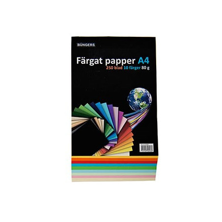 Farvet papir A4 80 gr. ass. farver 250stk