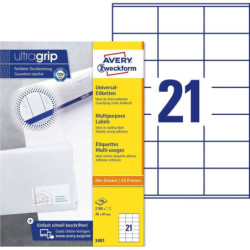 Avery 3481 hvide labels 21 pr. ark 70x41 100ark (Udsalg få stk)