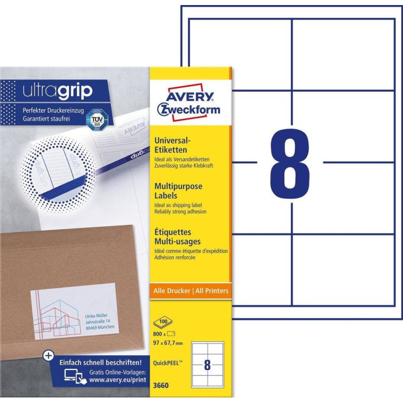 Avery 3660 hvide labels 8 pr. ark