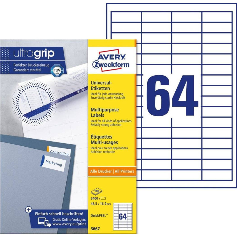 Avery 3667 hvide labels 64 pr. ark