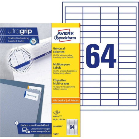 Avery 3667 hvide labels 64 pr. ark