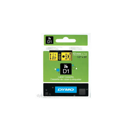DYMO 45018 D1 Tape 12mm x 7m sort på gul