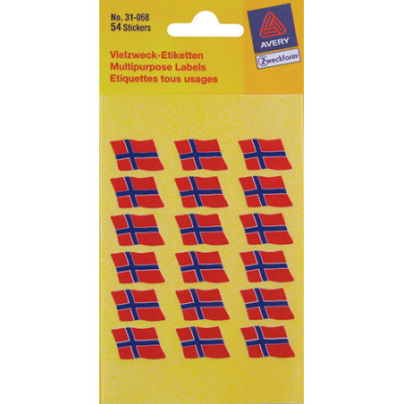 Avery 31-068 - 31068 Norsk flag klistermaerker 12X18 54stk.