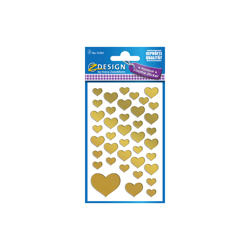 Avery 53282 Heart gold 2ark of 39 labels assorterede sizes