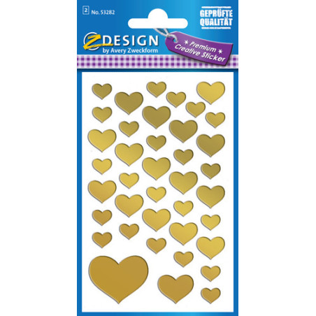 Avery 53282 Heart gold 2ark of 39 labels assorterede sizes