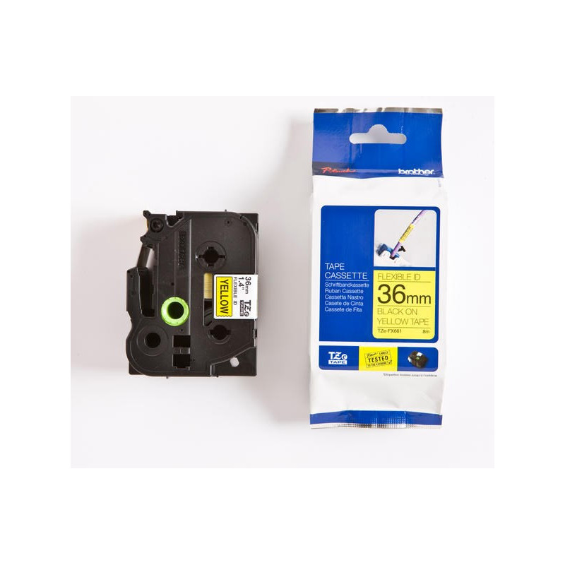 TZe tape 36mmx8m flexible sort-gul