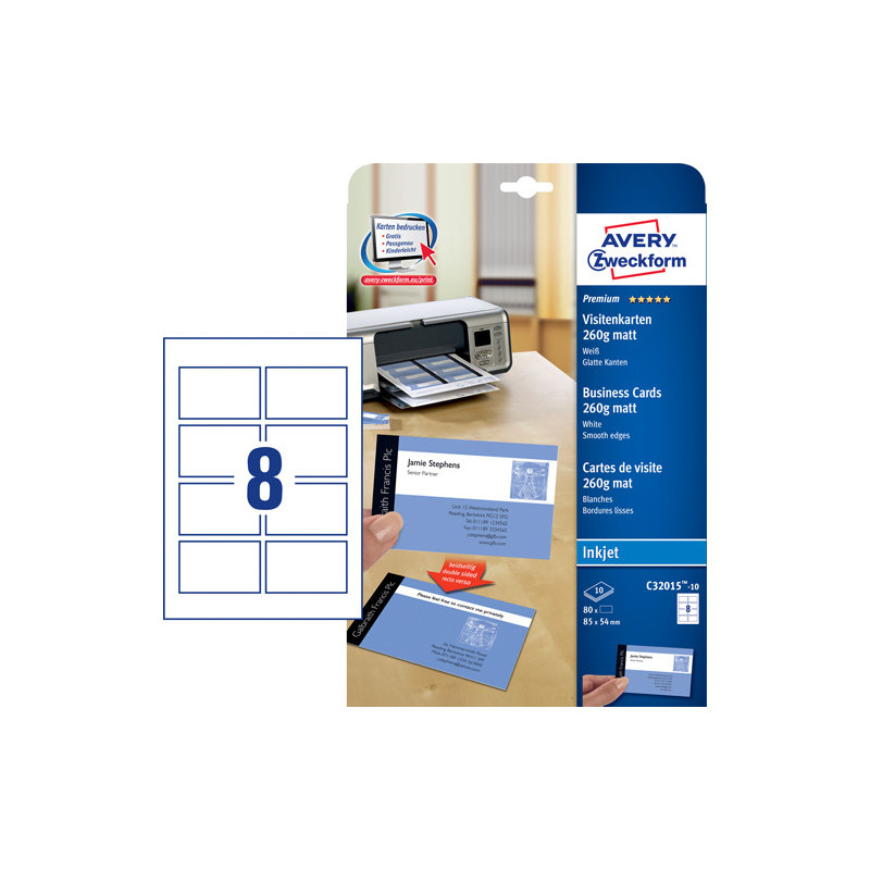 Avery C32015-10 Visitkort til blaekprinter