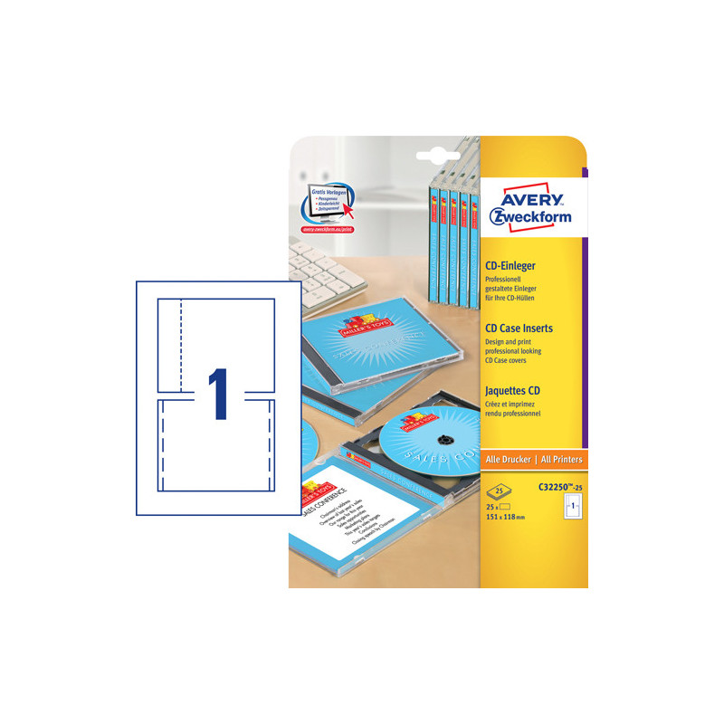 Avery C32250-25 CD Inserts for og bag  25 ark