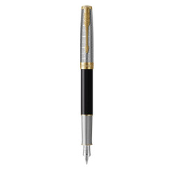 Sonnet Metal & Black GT Fountain Pen Medium Nib 18K