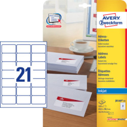 Avery J8160-25 Adresse etiketter små kuverter quick dry 21 pr. ark 63.5 x 38.1 25 ark