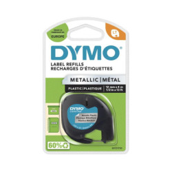 Sort tekst på sølv metallictape 12mm