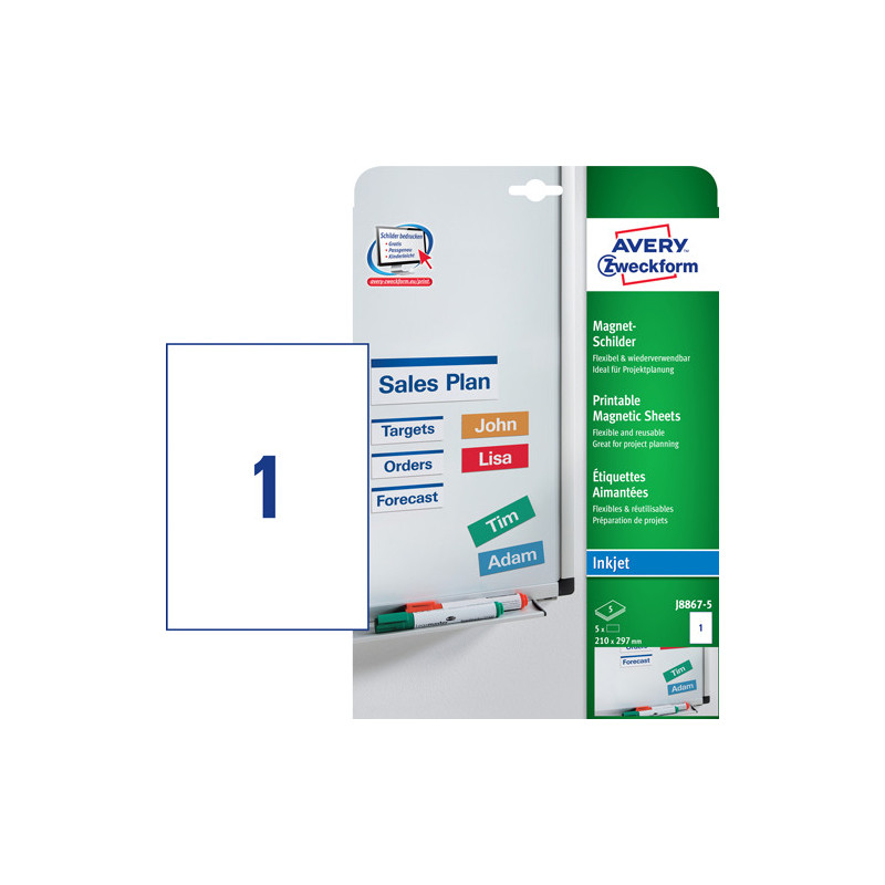 Avery J8867-5 Magneter 1 pr. ark 210 x 297 5 ark