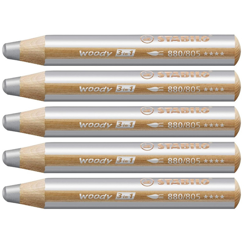 Stabilo woody 880-805 Sølv tyk farveblyant 5stk Stabilo woody 880-805 Sølv tyk farveblyant 5stk