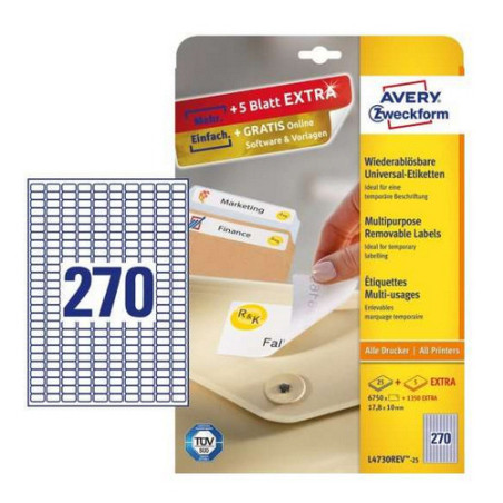 Avery L4730Rev-25 Aftagelige etiketter 270 pr. ark 17