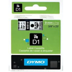 DYMO 40910 D1 Tape 9mm x 7m sort på klar-transparent