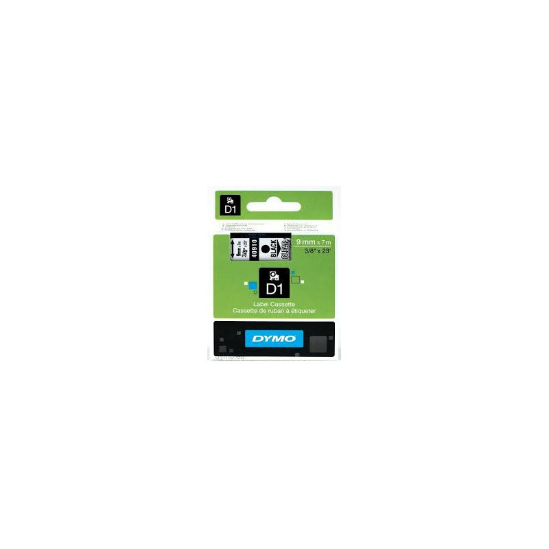 DYMO 40910 D1 Tape 9mm x 7m sort på klar-transparent