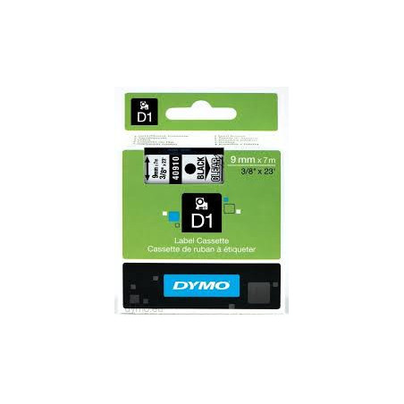 DYMO 40910 D1 Tape 9mm x 7m sort på klar-transparent