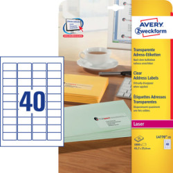 Avery L4770-25 klare Adresse etiketter 40 pr. ark 45.7 x 25.4 25 ark