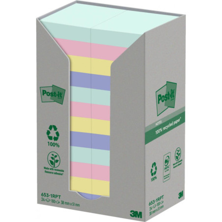 Post-it Recycled mix colors 38x51 100sh (24stk)