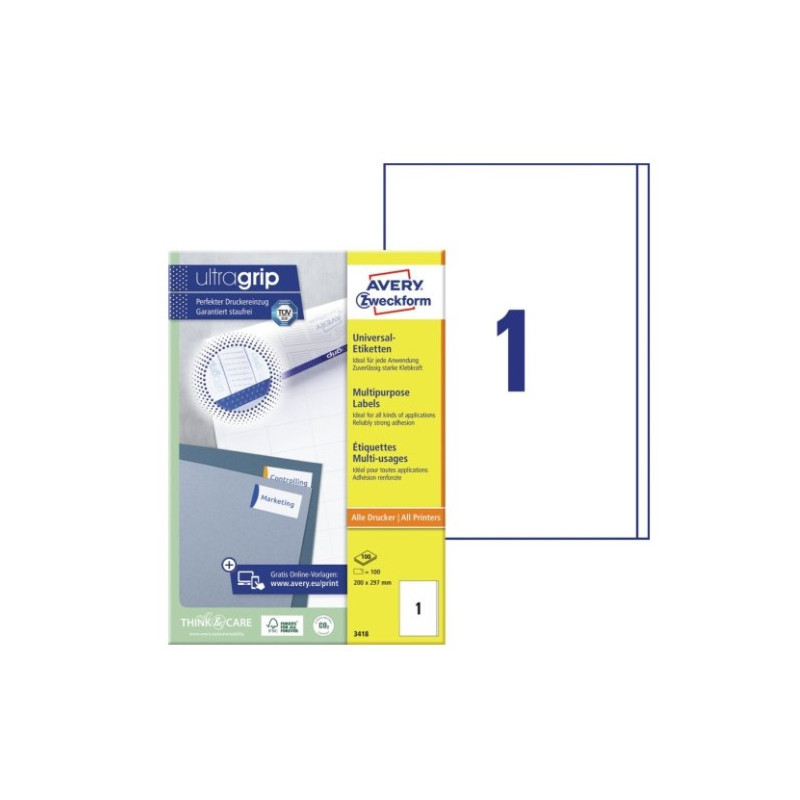 Avery 3418 hvide labels 1 pr.ark