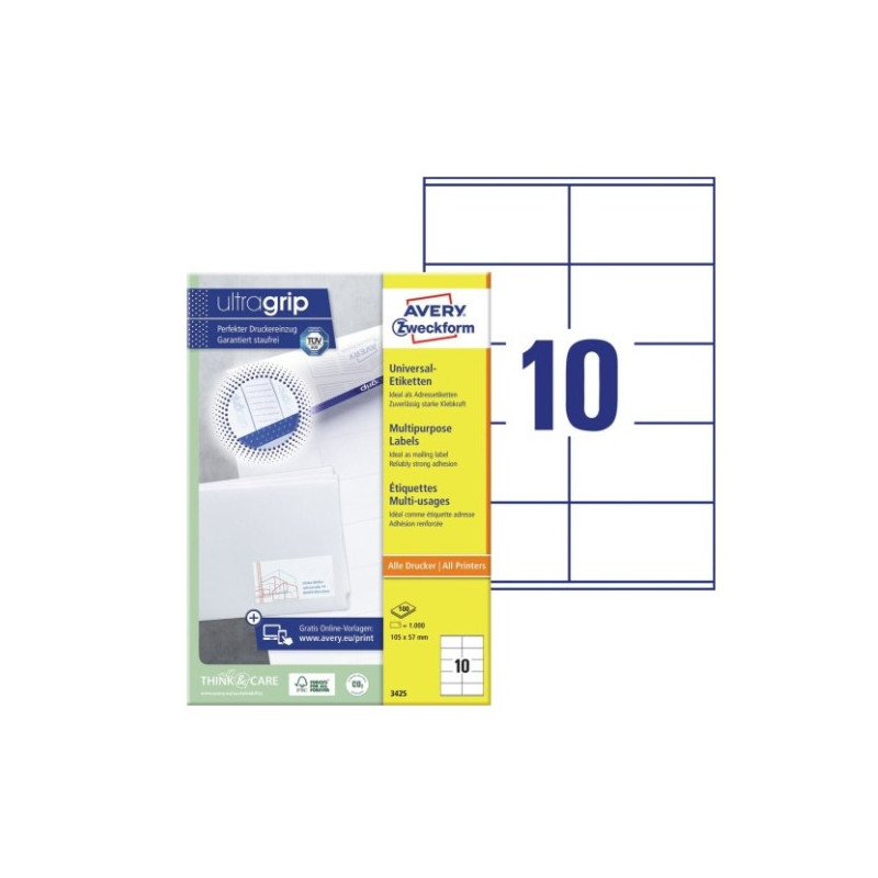 Avery 3425 hvide labels 10 pr.ark