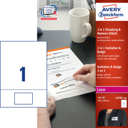 Avery L4797-100 2-i-1 invitation og navneskilt 100Ark