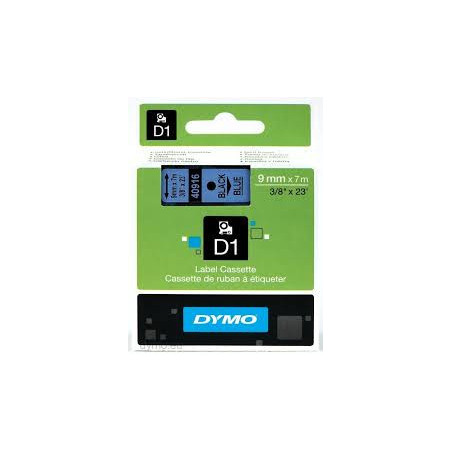 DYMO 40916 D1 Tape 9mm x 7m sort på blå